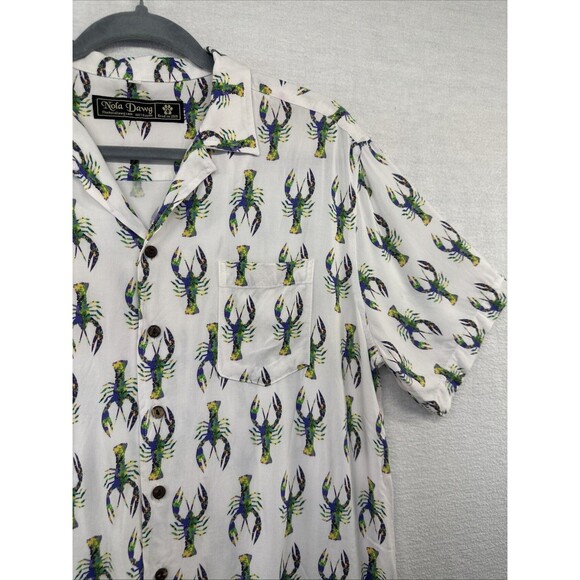 Nola Dawg Shirt Mens Med Button Up Crawfish Print Mardi Gras Color Festive *flaw - Picture 1 of 10